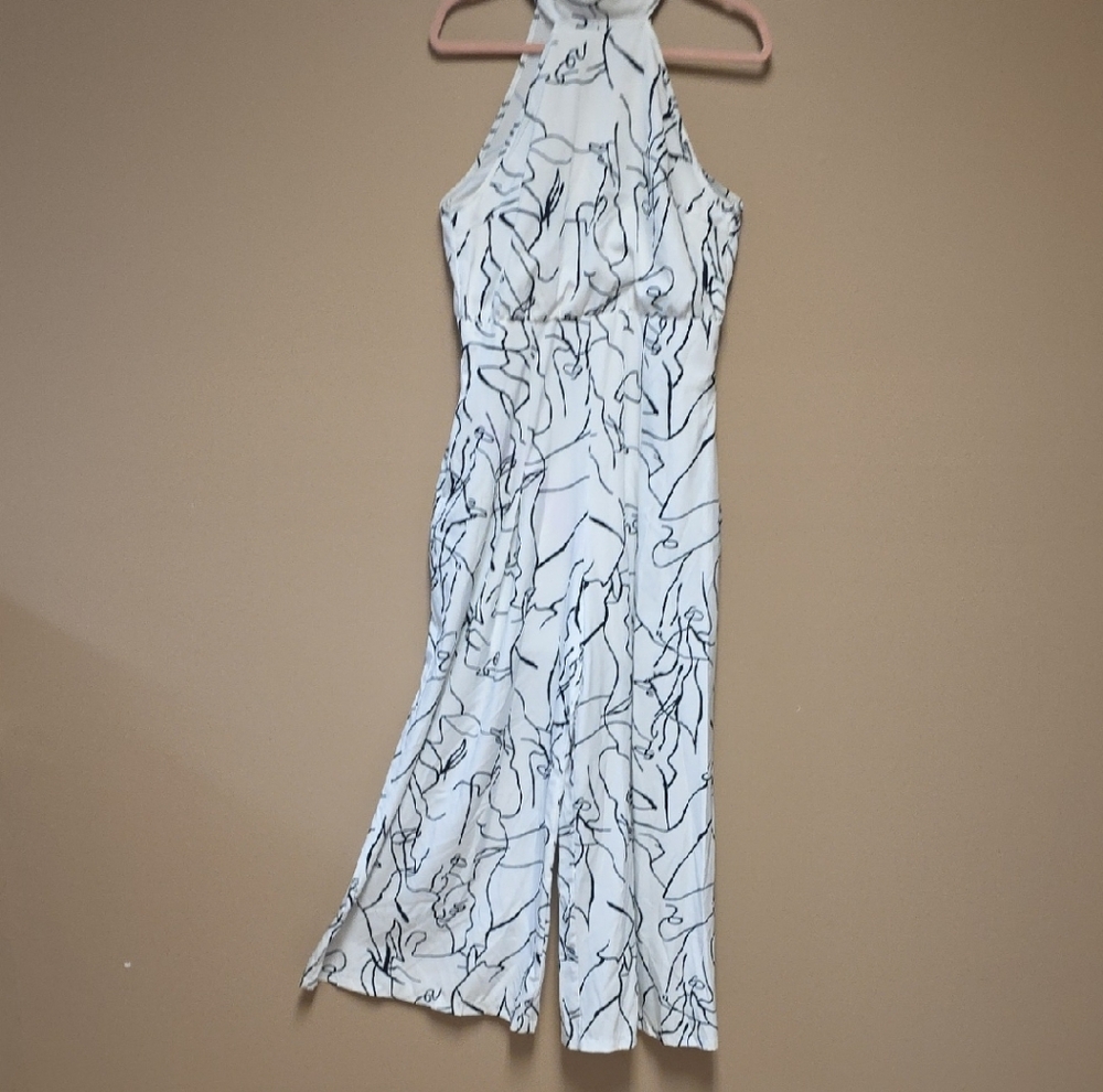 SHEIN White and Black Abstract Jumpsuit